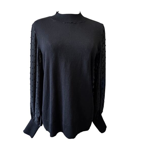 CECE Nordstrom Women's Black Mock Neck Clip Dot Long Sleeve Sweater Size S - Picture 3 of 6